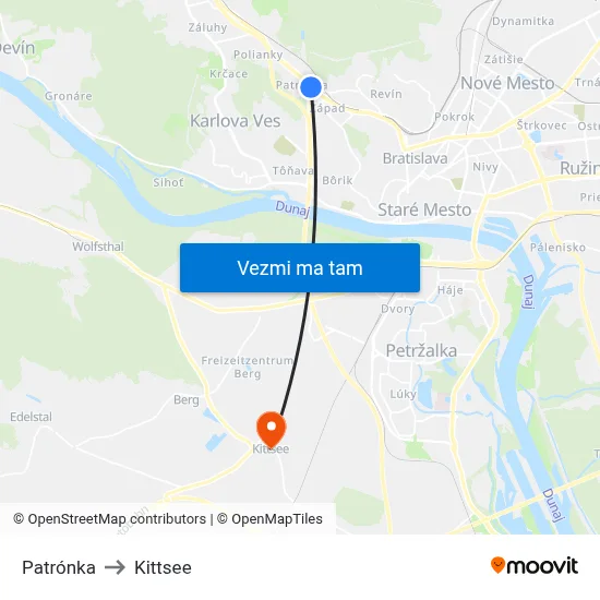 Patrónka to Kittsee map