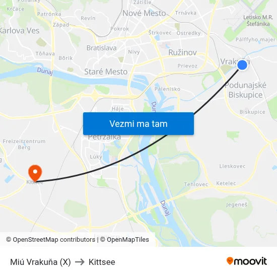 Miú Vrakuňa (X) to Kittsee map