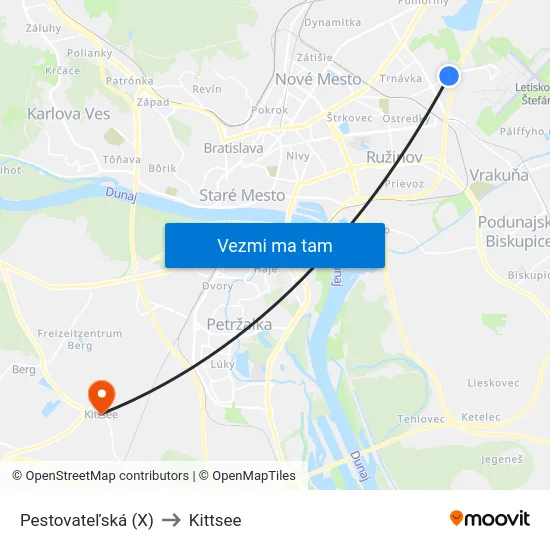 Pestovateľská (X) to Kittsee map