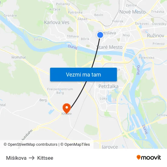 Mišíkova to Kittsee map