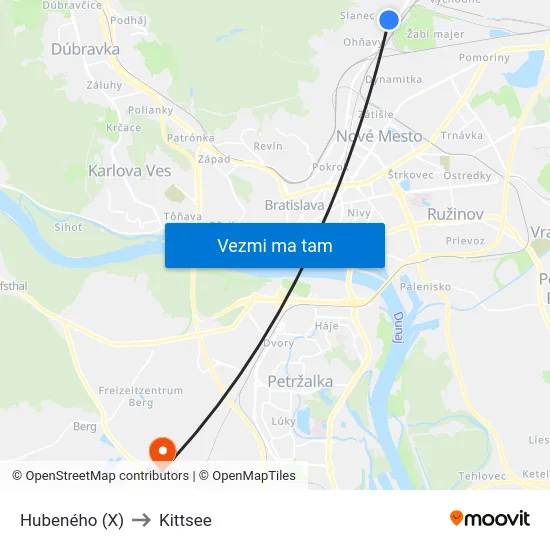 Hubeného (X) to Kittsee map