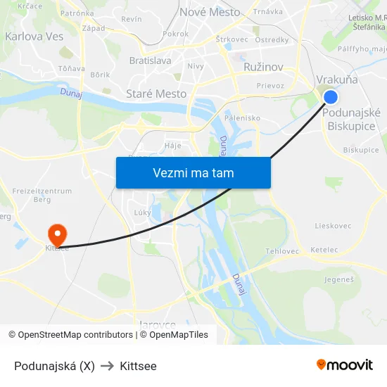 Podunajská (X) to Kittsee map