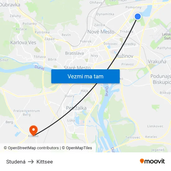 Studená to Kittsee map