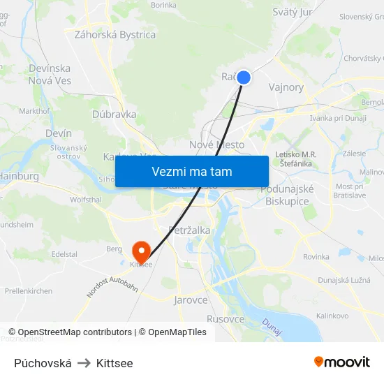 Púchovská to Kittsee map