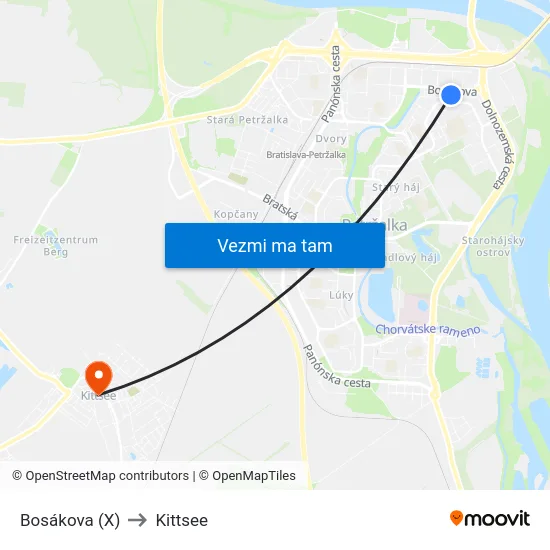 Bosákova (X) to Kittsee map