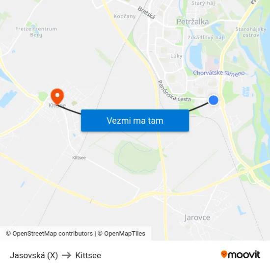 Jasovská (X) to Kittsee map
