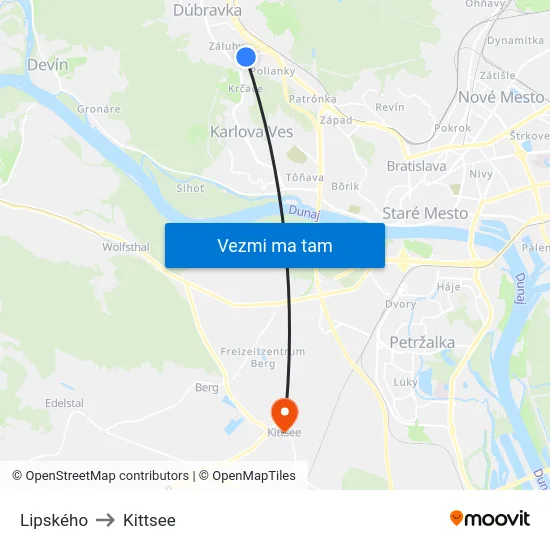 Lipského to Kittsee map