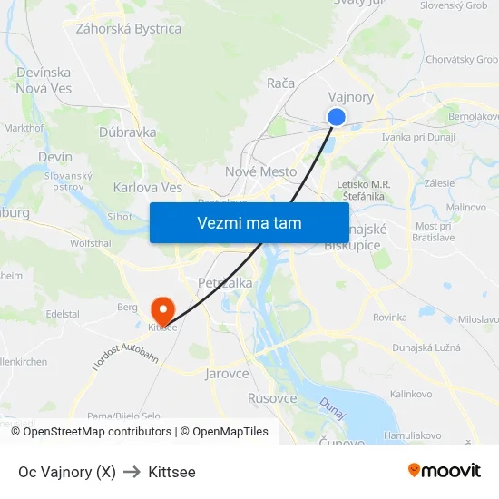 Oc Vajnory (X) to Kittsee map