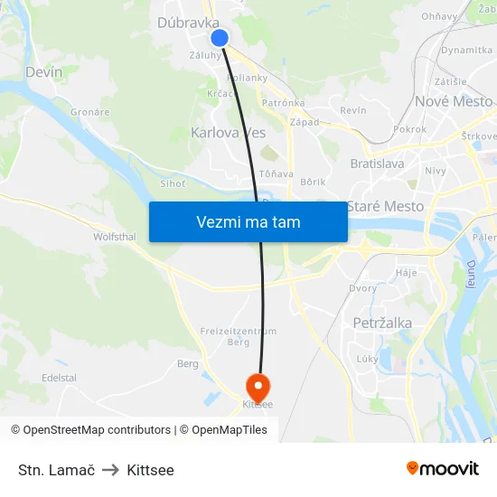 Stn. Lamač to Kittsee map