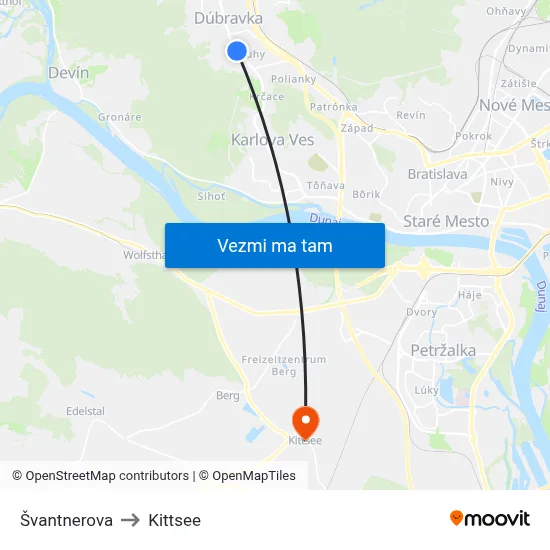 Švantnerova to Kittsee map