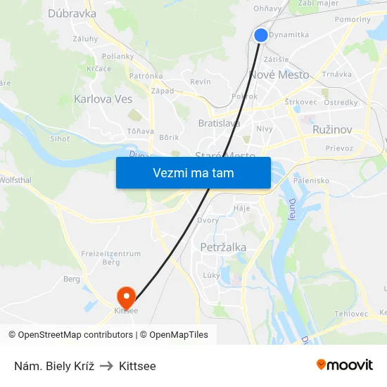 Nám. Biely Kríž to Kittsee map