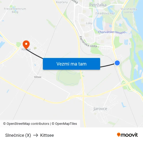Slnečnice (X) to Kittsee map