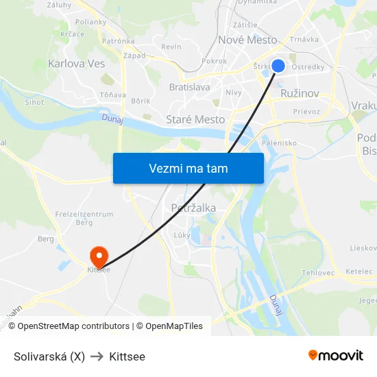 Solivarská (X) to Kittsee map