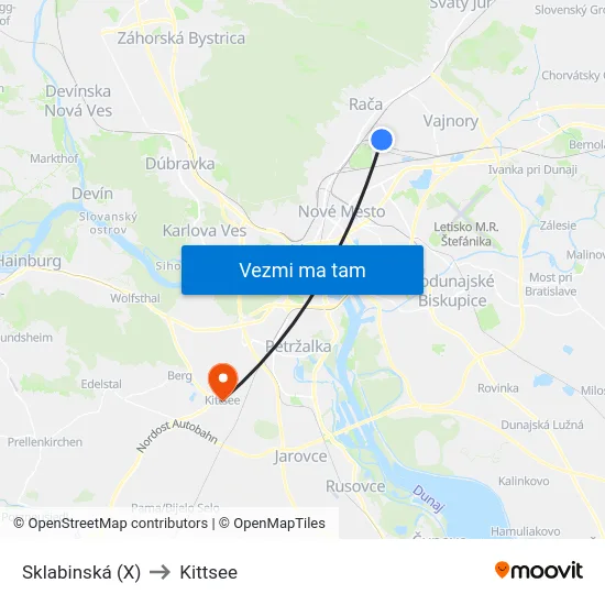 Sklabinská (X) to Kittsee map