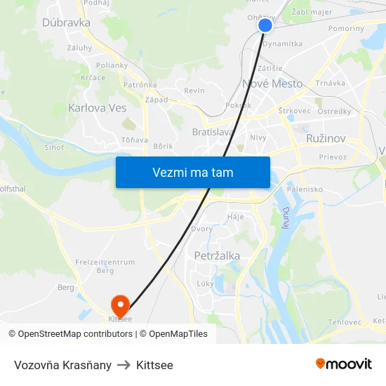 Vozovňa Krasňany to Kittsee map