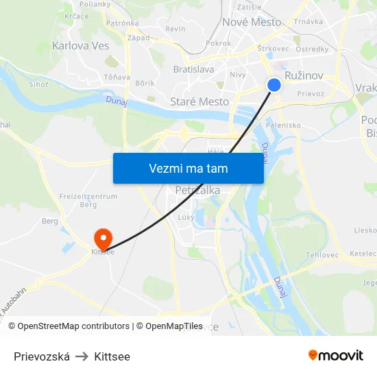 Prievozská to Kittsee map