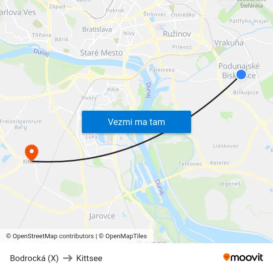 Bodrocká (X) to Kittsee map