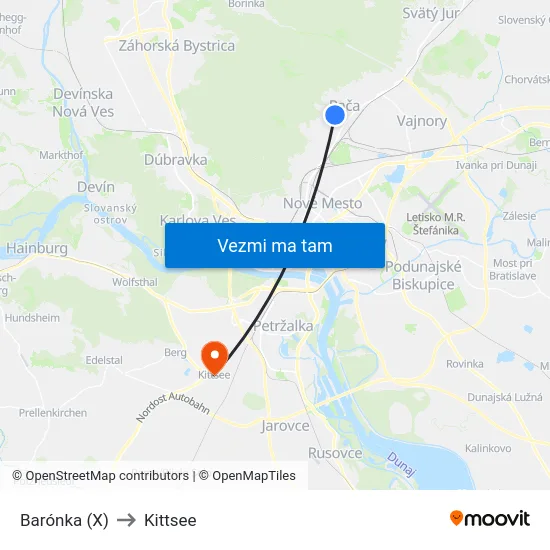 Barónka (X) to Kittsee map