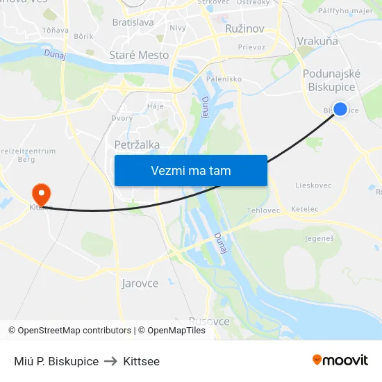 Miú P. Biskupice to Kittsee map