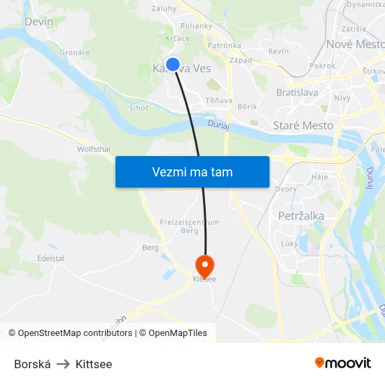 Borská to Kittsee map