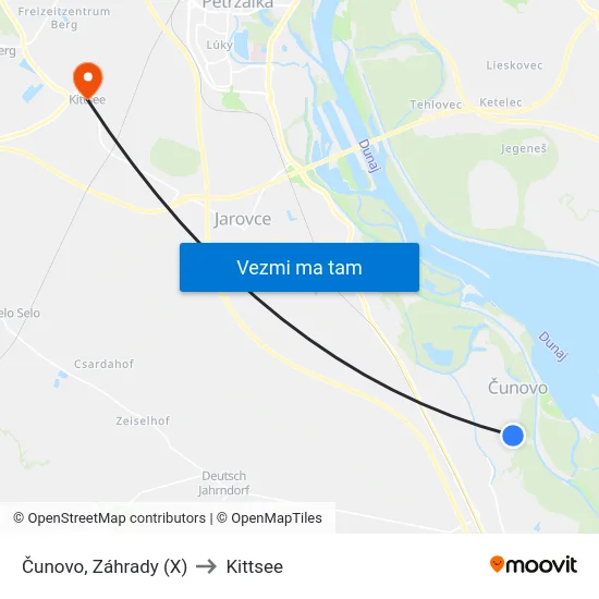 Čunovo, Záhrady (X) to Kittsee map