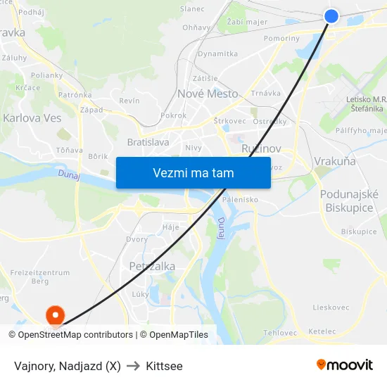 Vajnory, Nadjazd (X) to Kittsee map