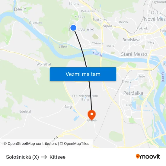 Sološnická (X) to Kittsee map