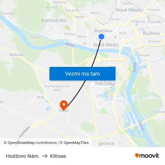 Hodžovo Nám. to Kittsee map