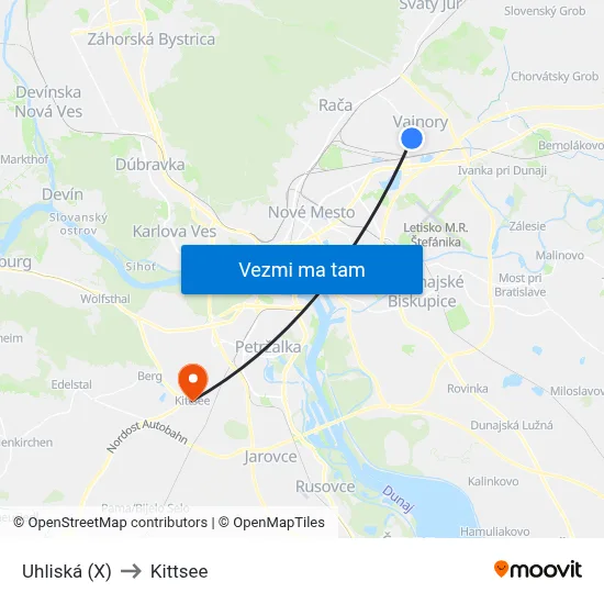 Uhliská (X) to Kittsee map