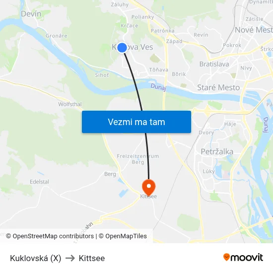 Kuklovská (X) to Kittsee map