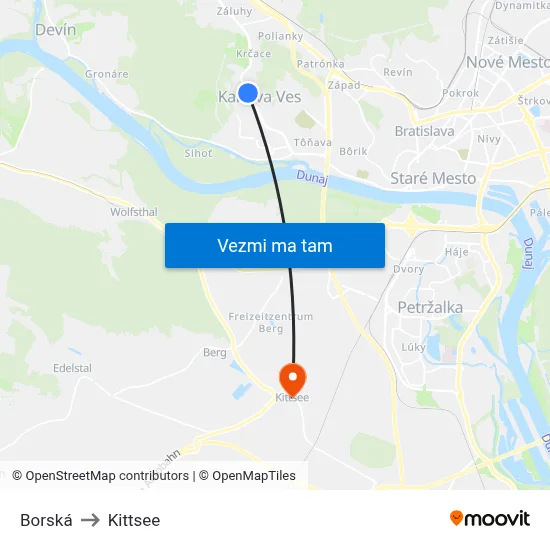 Borská to Kittsee map