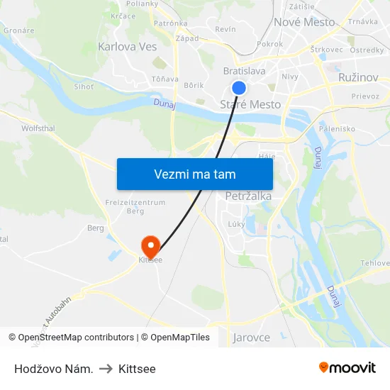 Hodžovo Nám. to Kittsee map