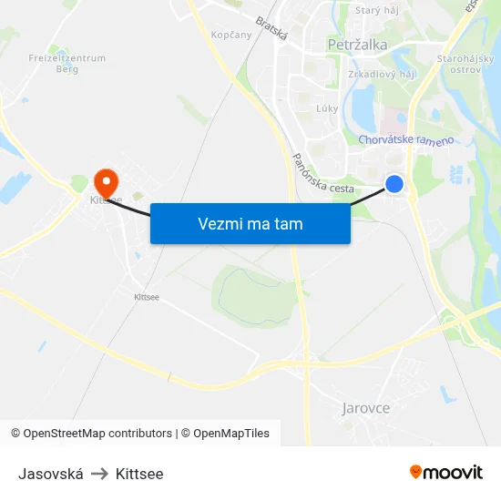 Jasovská to Kittsee map