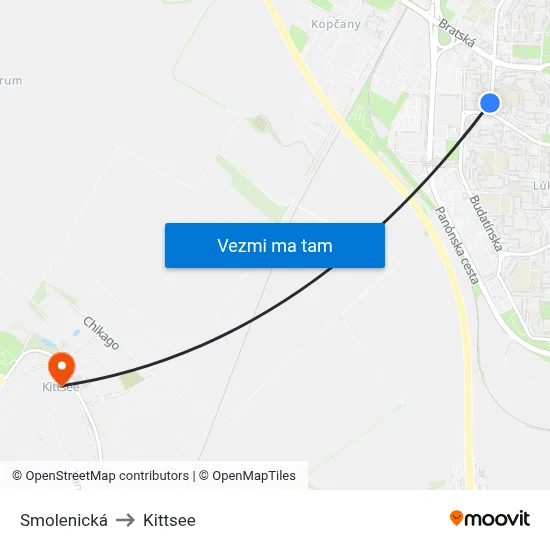 Smolenická to Kittsee map