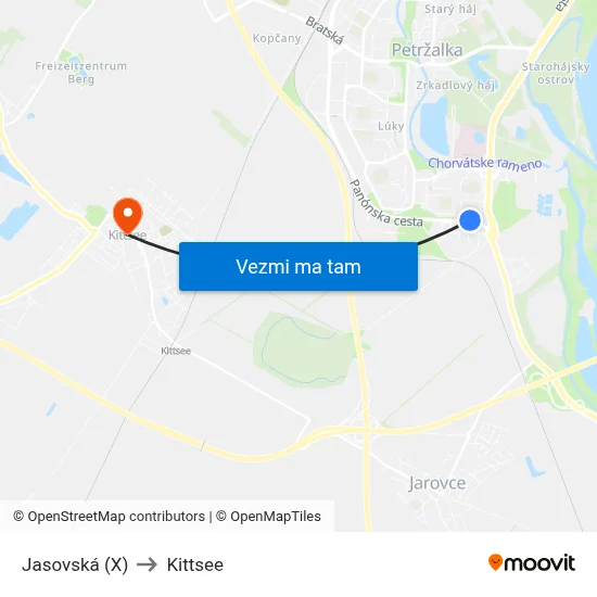 Jasovská (X) to Kittsee map