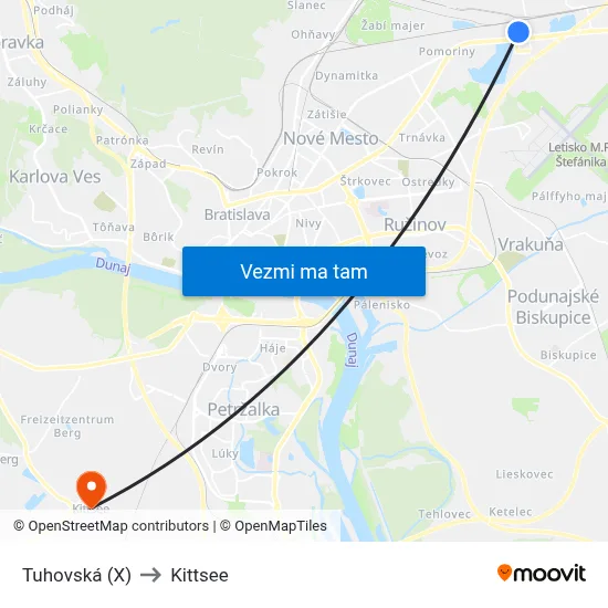 Tuhovská (X) to Kittsee map