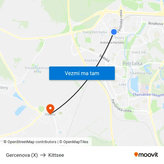 Gercenova (X) to Kittsee map