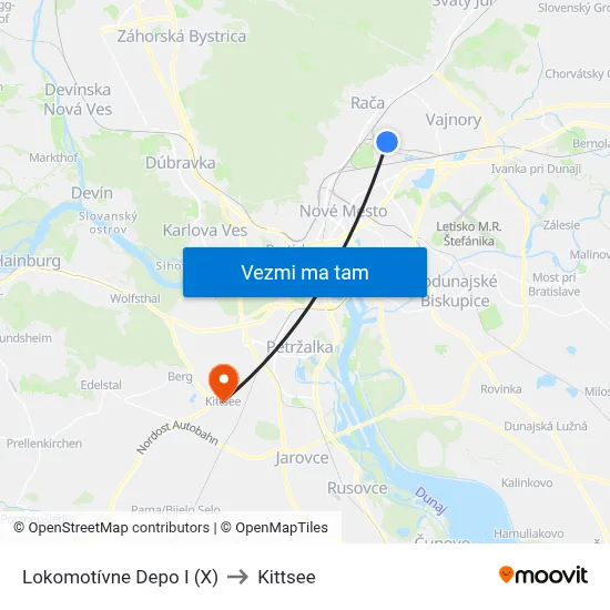 Lokomotívne Depo I (X) to Kittsee map