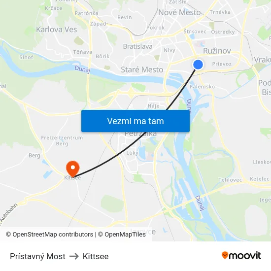 Prístavný Most to Kittsee map