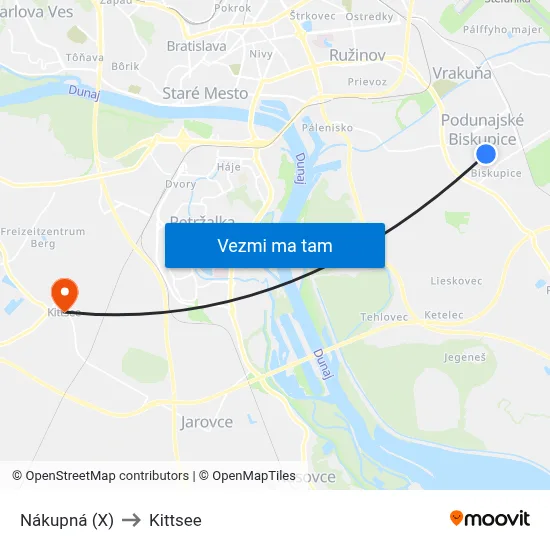 Nákupná (X) to Kittsee map