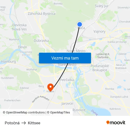 Potočná to Kittsee map