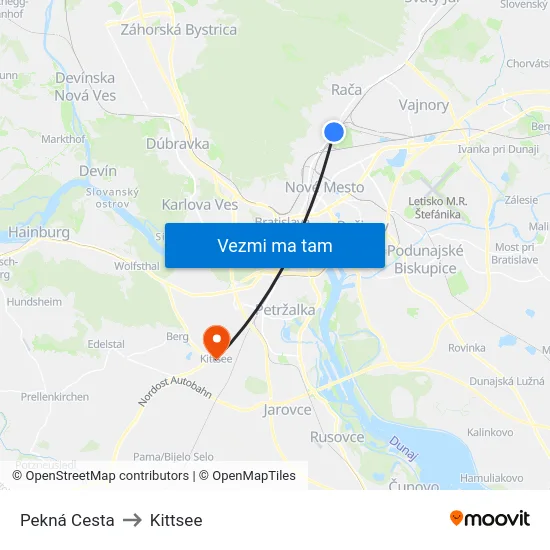 Pekná Cesta to Kittsee map