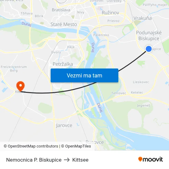 Nemocnica P. Biskupice to Kittsee map