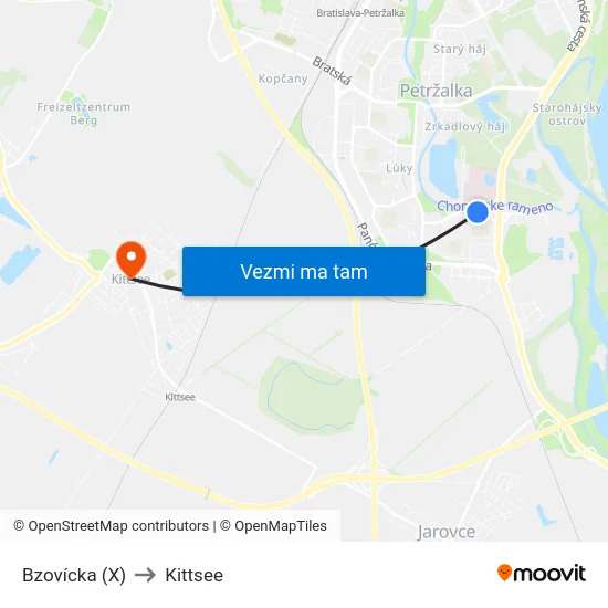Bzovícka (X) to Kittsee map