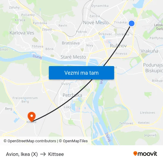 Avion, Ikea (X) to Kittsee map