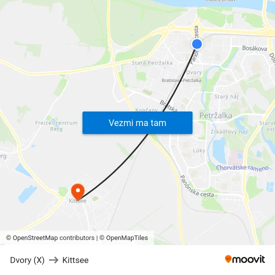 Dvory (X) to Kittsee map