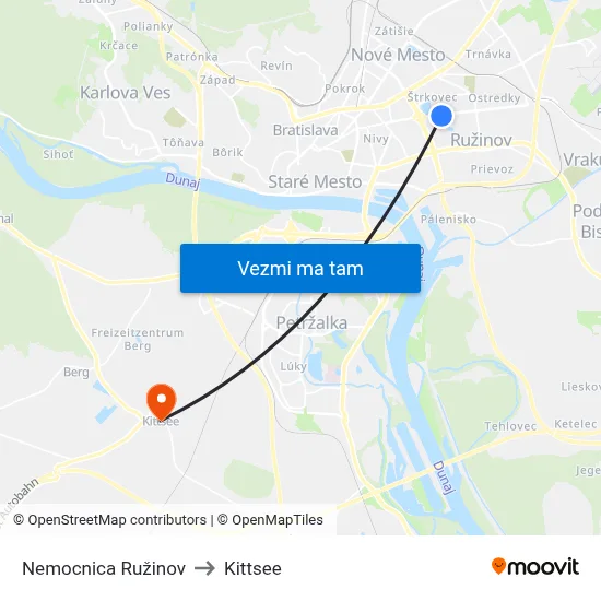 Nemocnica Ružinov to Kittsee map