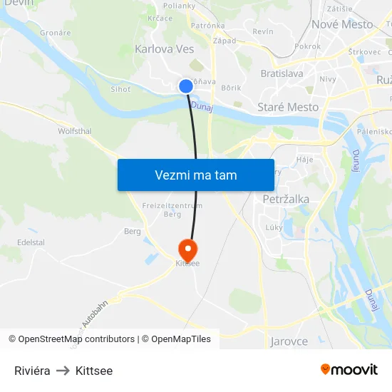 Riviéra to Kittsee map