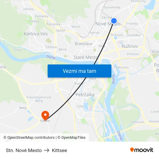 Stn. Nové Mesto to Kittsee map