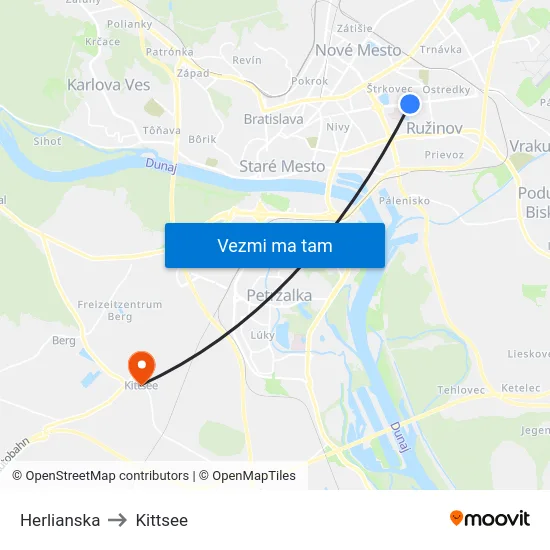 Herlianska to Kittsee map